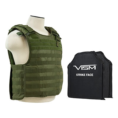 VISM QR Plate Carrier Vest w/ Ballistic Soft Armor Panels Level IIIA 10X12 OD Green