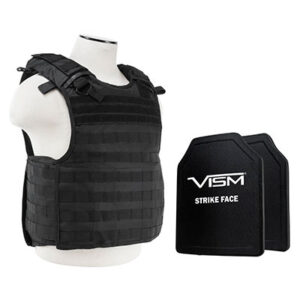 VISM QR Plate Carrier Vest w/ Ballistic PE Hard Armor Panels Level IIIA 10X12 Black