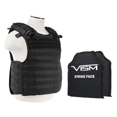 VISM QR Plate Carrier Vest w/ Ballistic Soft Armor Panels Level IIIA 10X12 Black