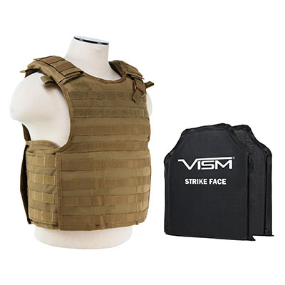 VISM QR Plate Carrier Vest w/ Ballistic Soft Armor Panels Level IIIA 10X12 Tan