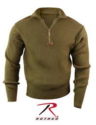 Acrylic Commando Sweater 1/4 zip OD Green
